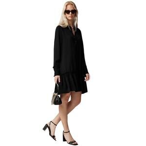 J.Crew Amelia Black Popover Shirtdress Ruffle Hem Mini Dress S NWT